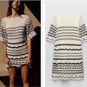 Zara Black and White Sheath Dress with Flutter Sleeves